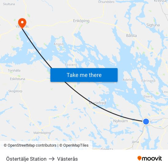 Östertälje Station to Västerås map