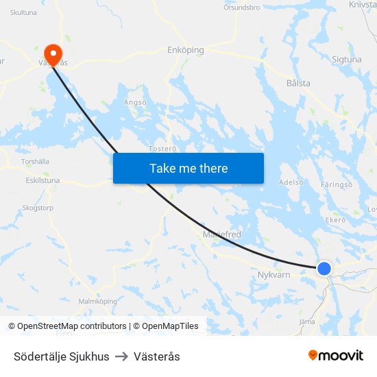 Södertälje Sjukhus to Västerås map