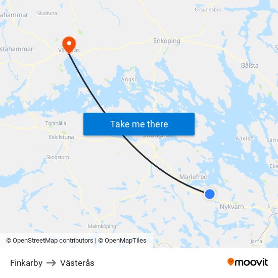 Finkarby to Västerås map