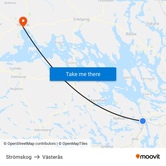 Strömskog to Västerås map