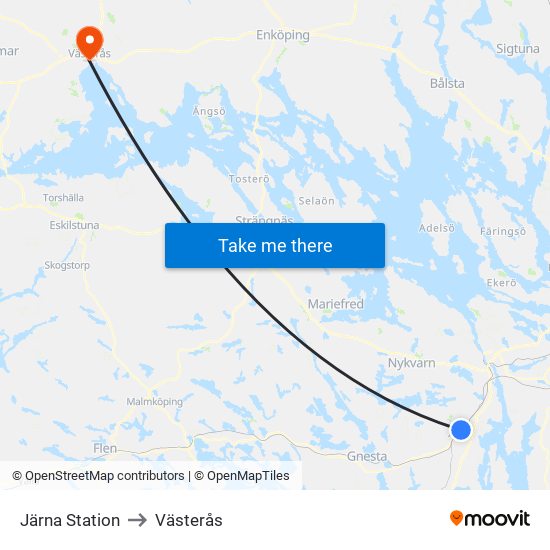 Järna Station to Västerås map