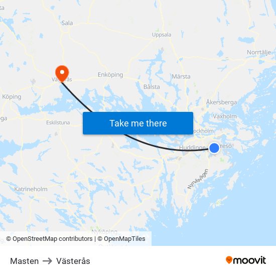 Masten to Västerås map