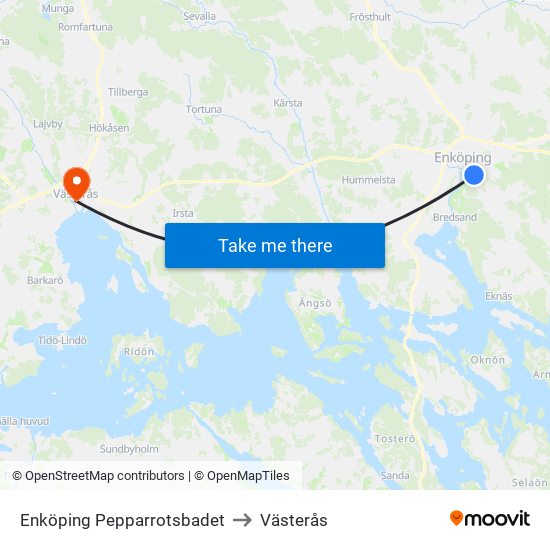 Enköping Pepparrotsbadet to Västerås map