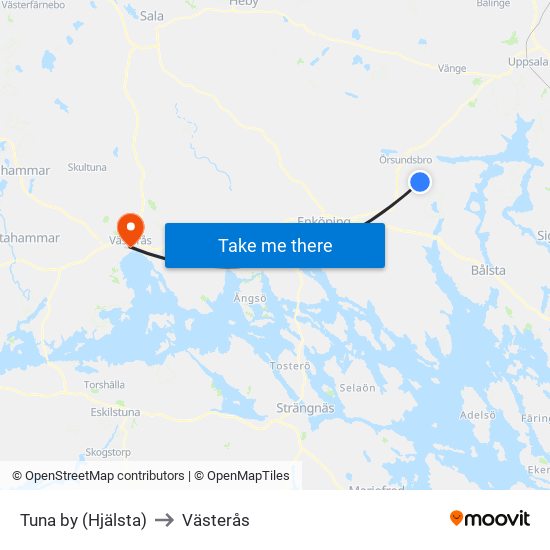 Tuna by (Hjälsta) to Västerås map