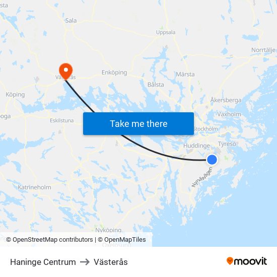 Haninge Centrum to Västerås map