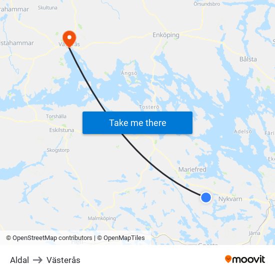 Aldal to Västerås map
