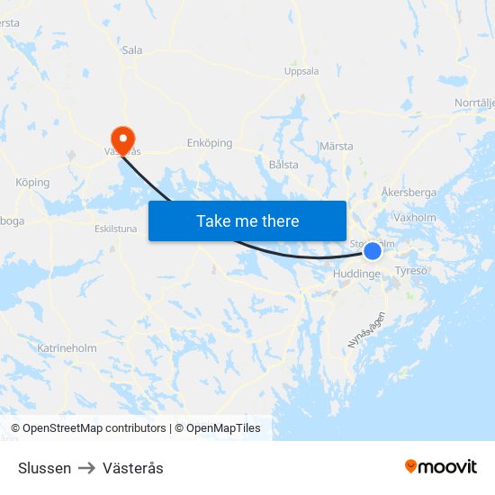Slussen to Västerås map