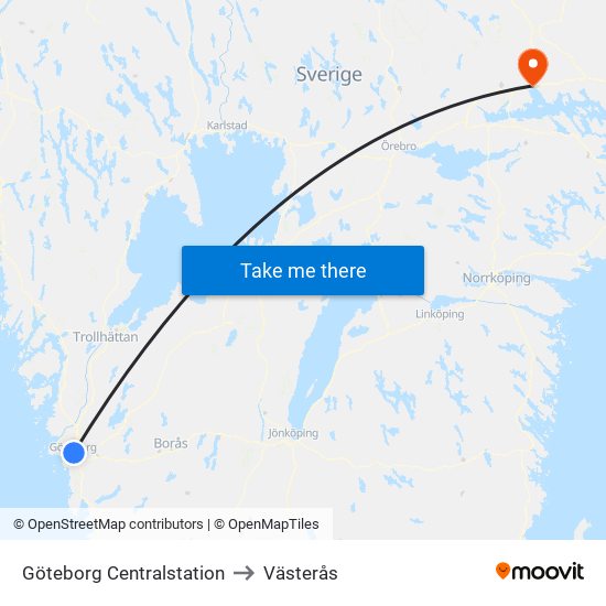 Göteborg Centralstation to Västerås map