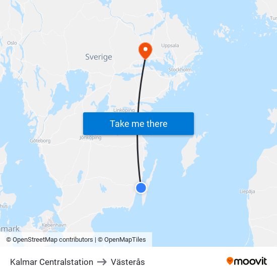 Kalmar Centralstation to Västerås map