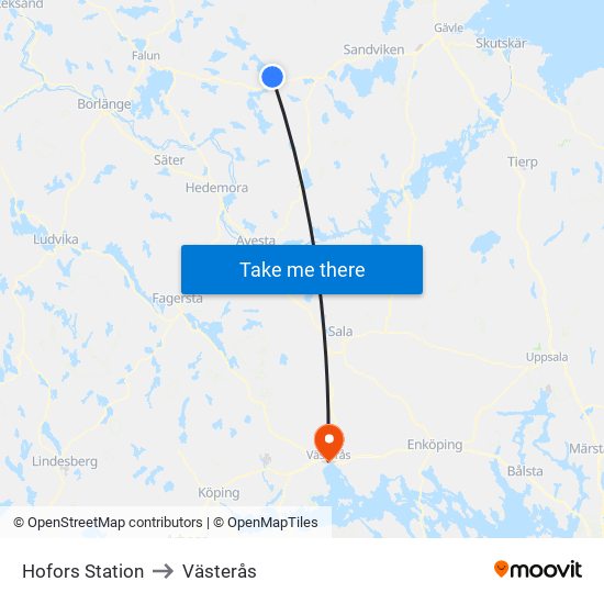 Hofors Station to Västerås map