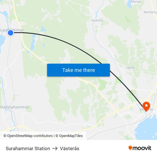 Surahammar Station to Västerås map