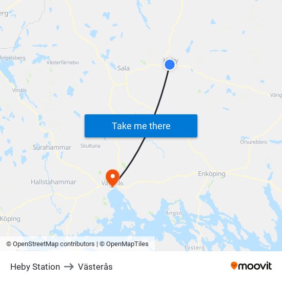 Heby Station to Västerås map