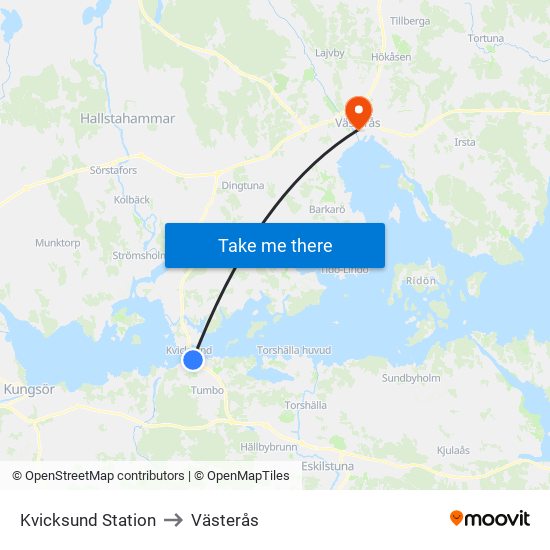 Kvicksund Station to Västerås map