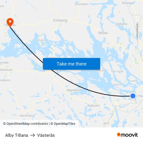 Alby T-Bana to Västerås map