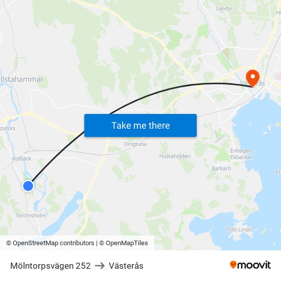 Mölntorpsvägen 252 to Västerås map