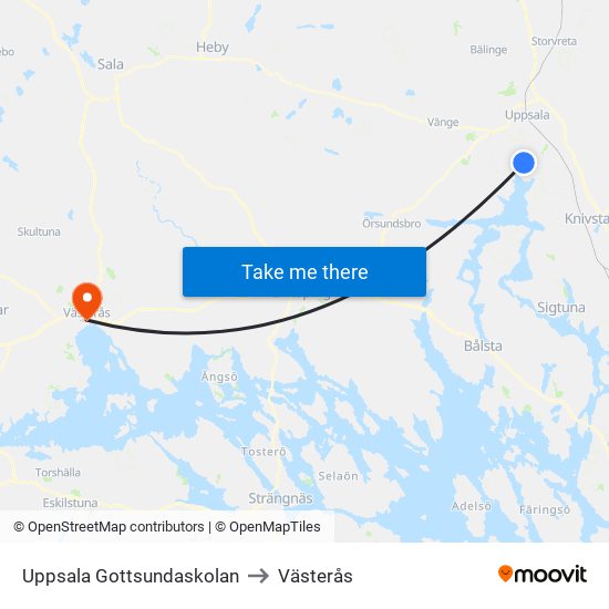 Uppsala Gottsundaskolan to Västerås map