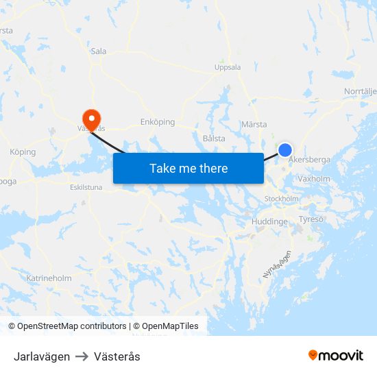 Jarlavägen to Västerås map