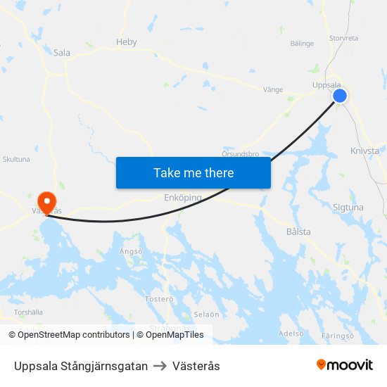 Uppsala Stångjärnsgatan to Västerås map