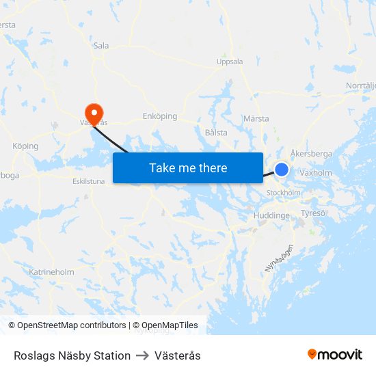 Roslags Näsby Station to Västerås map