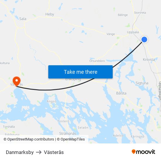 Danmarksby to Västerås map