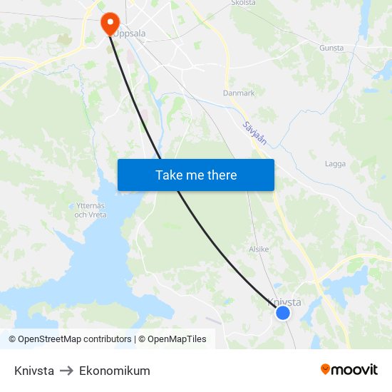 Knivsta to Ekonomikum map