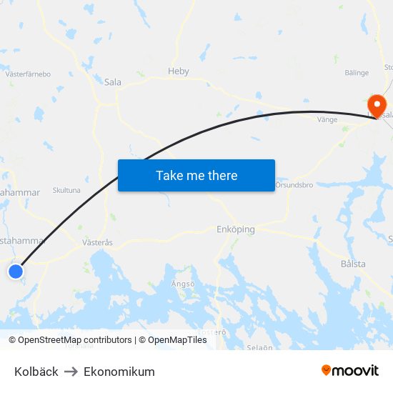 Kolbäck to Ekonomikum map