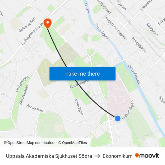 Uppsala Akademiska Sjukhuset Södra to Ekonomikum map