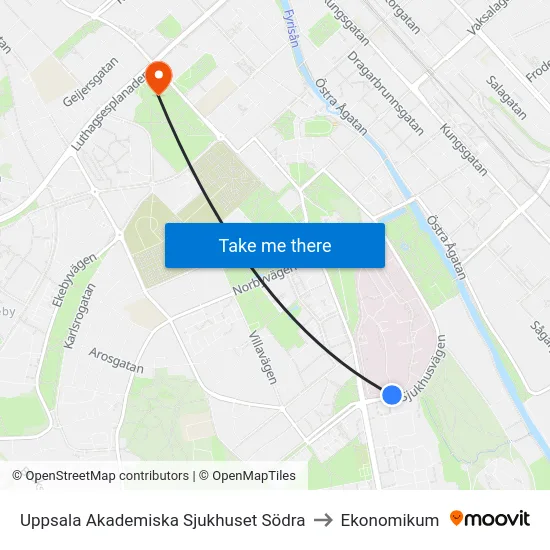 Uppsala Akademiska Sjukhuset Södra to Ekonomikum map