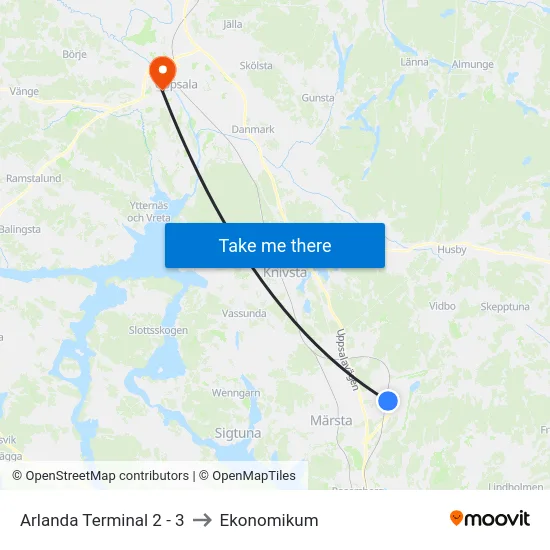 Arlanda Terminal 2 - 3 to Ekonomikum map