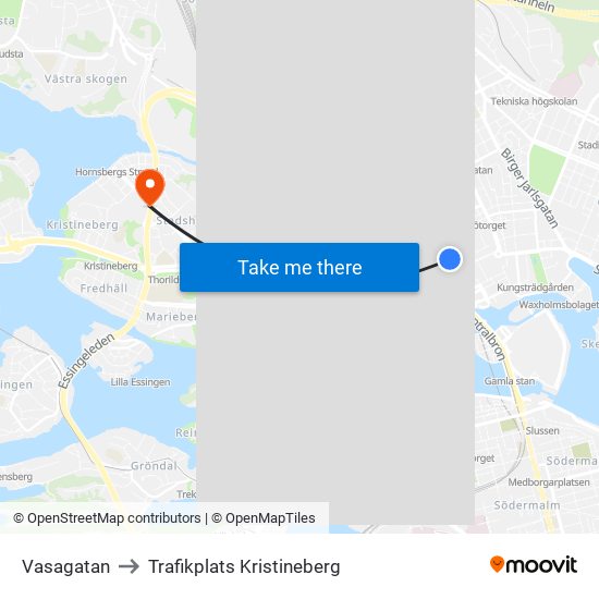 Vasagatan to Trafikplats Kristineberg map