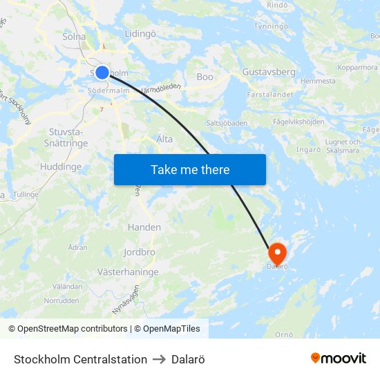 Stockholm Centralstation to Dalarö map