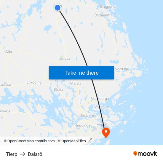 Tierp to Dalarö map