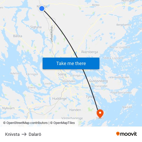 Knivsta to Dalarö map