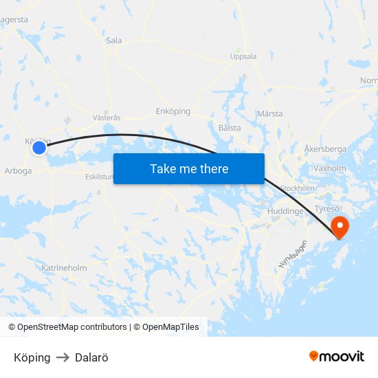 Köping to Dalarö map