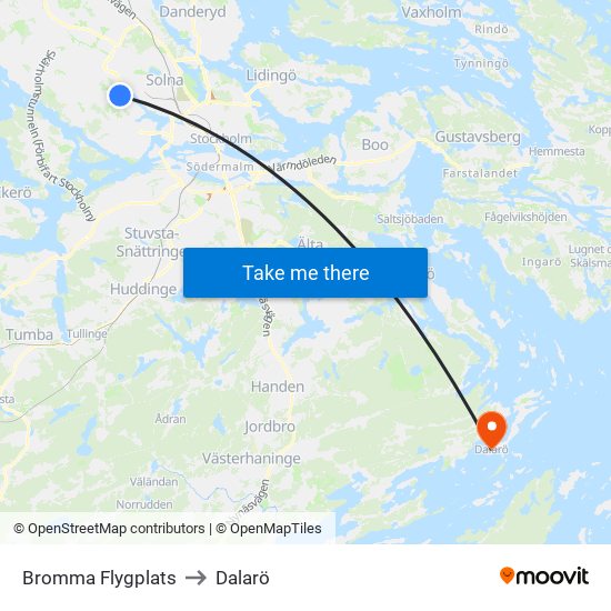 Bromma Flygplats to Dalarö map