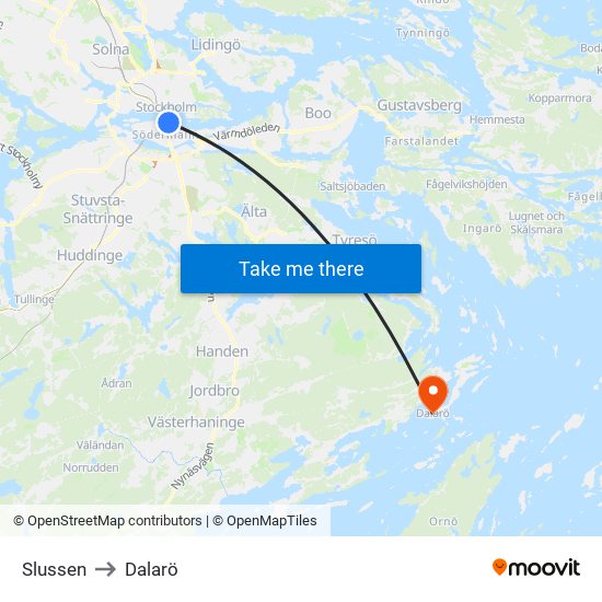 Slussen to Dalarö map