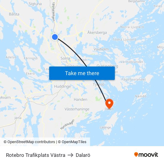 Rotebro Trafikplats Västra to Dalarö map