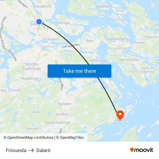 Frösunda to Dalarö map
