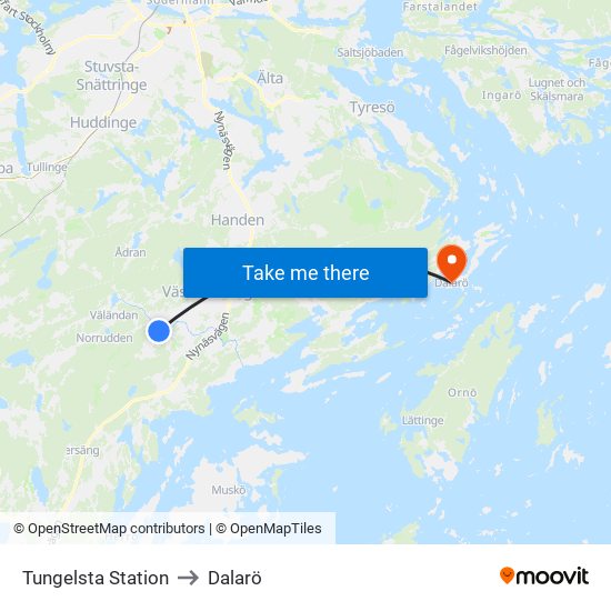 Tungelsta Station to Dalarö map