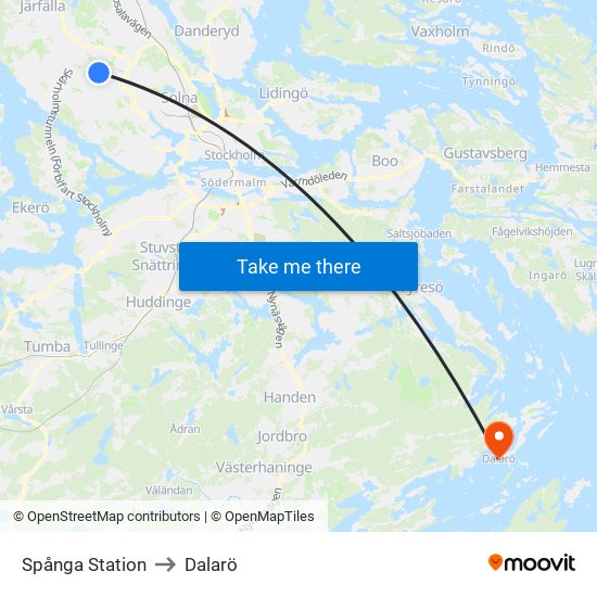 Spånga Station to Dalarö map