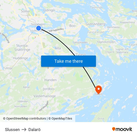 Slussen to Dalarö map