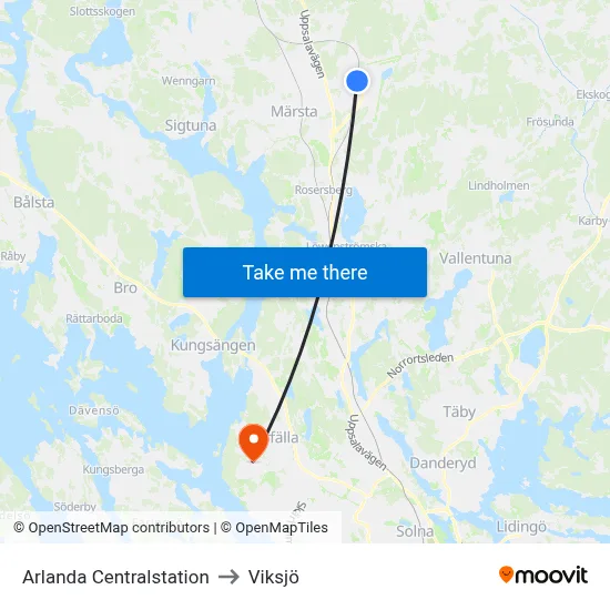 Arlanda Centralstation to Viksjö map