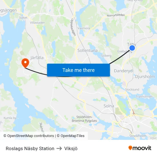 Roslags Näsby Station to Viksjö map