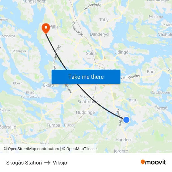 Skogås Station to Viksjö map