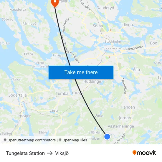 Tungelsta Station to Viksjö map