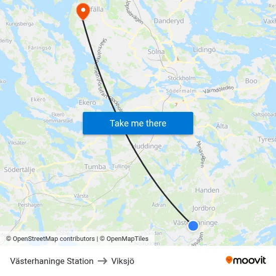 Västerhaninge Station to Viksjö map