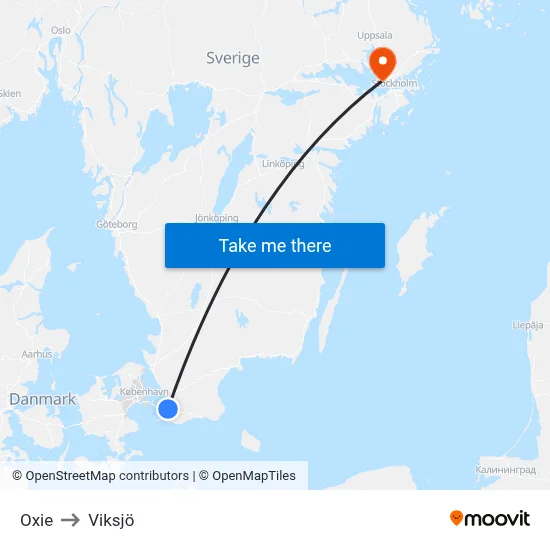 Oxie to Viksjö map