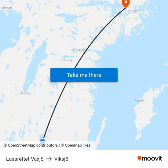 Lasarettet Växjö to Viksjö map