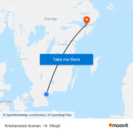 Kristianstad Arenan to Viksjö map