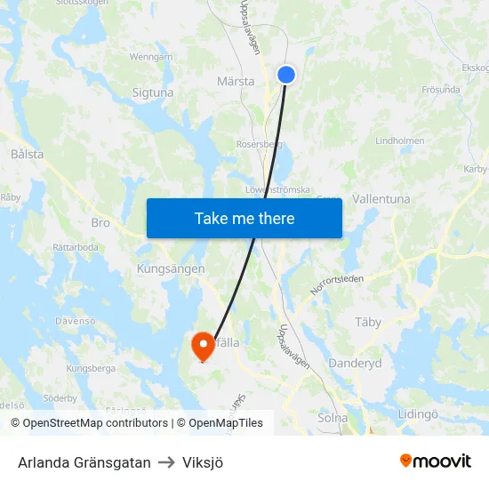 Arlanda Gränsgatan to Viksjö map